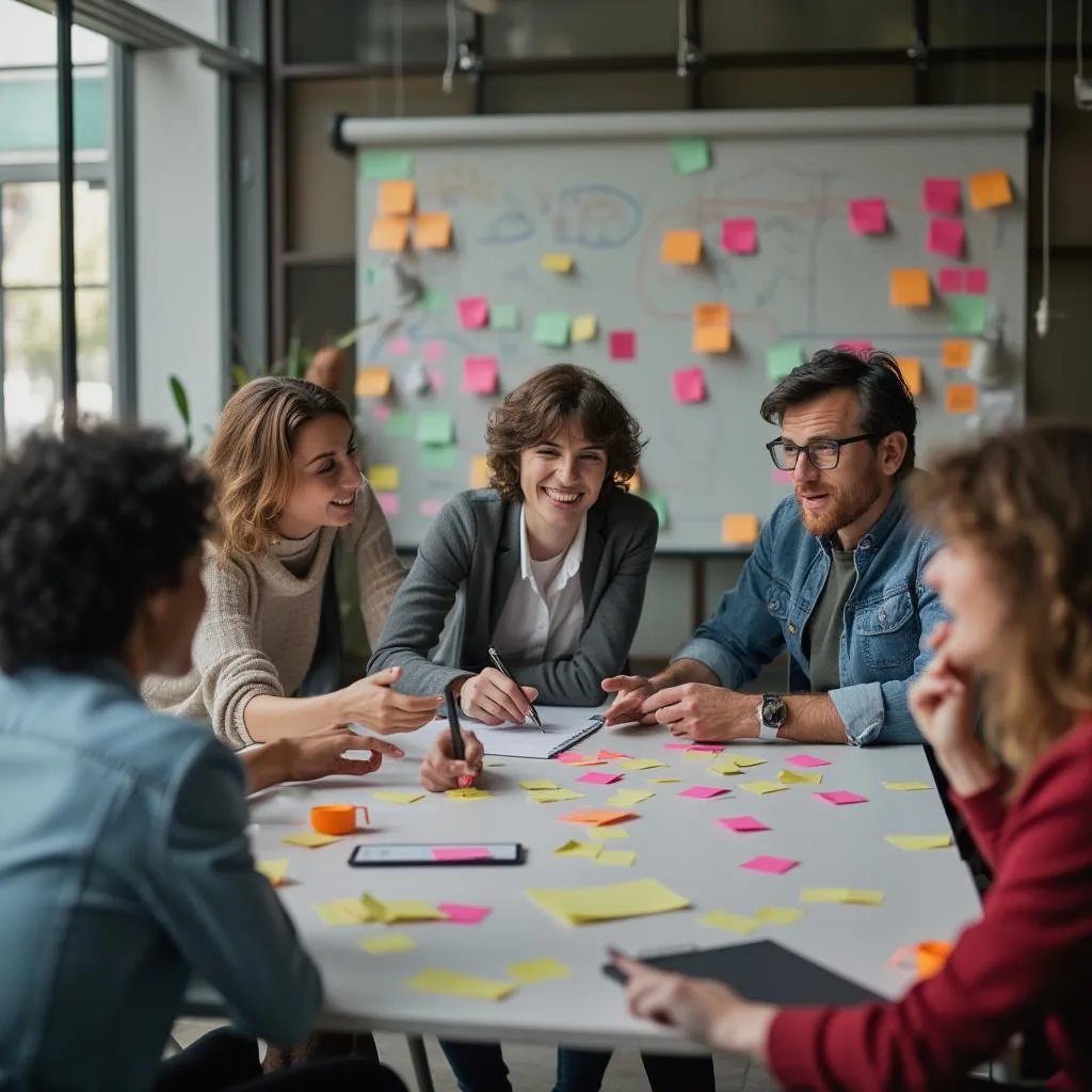 Equipo en sesión de brainstorming